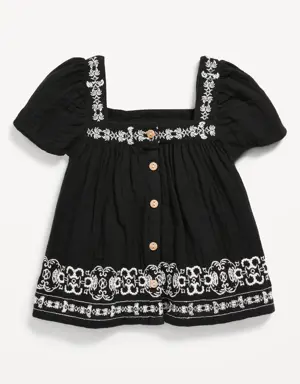 Flutter-Sleeve Button-Front Top for Toddler Girls black