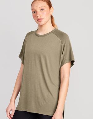 Oversized UltraLite Rib-Panel Tunic T-Shirt for Women green