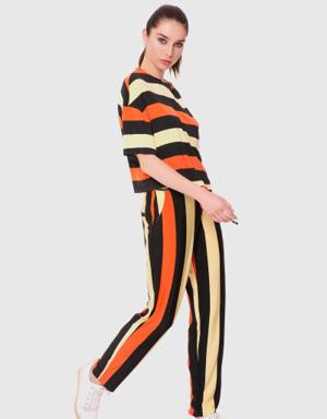 Patterned Jogger Orange Trousers Blouse Set