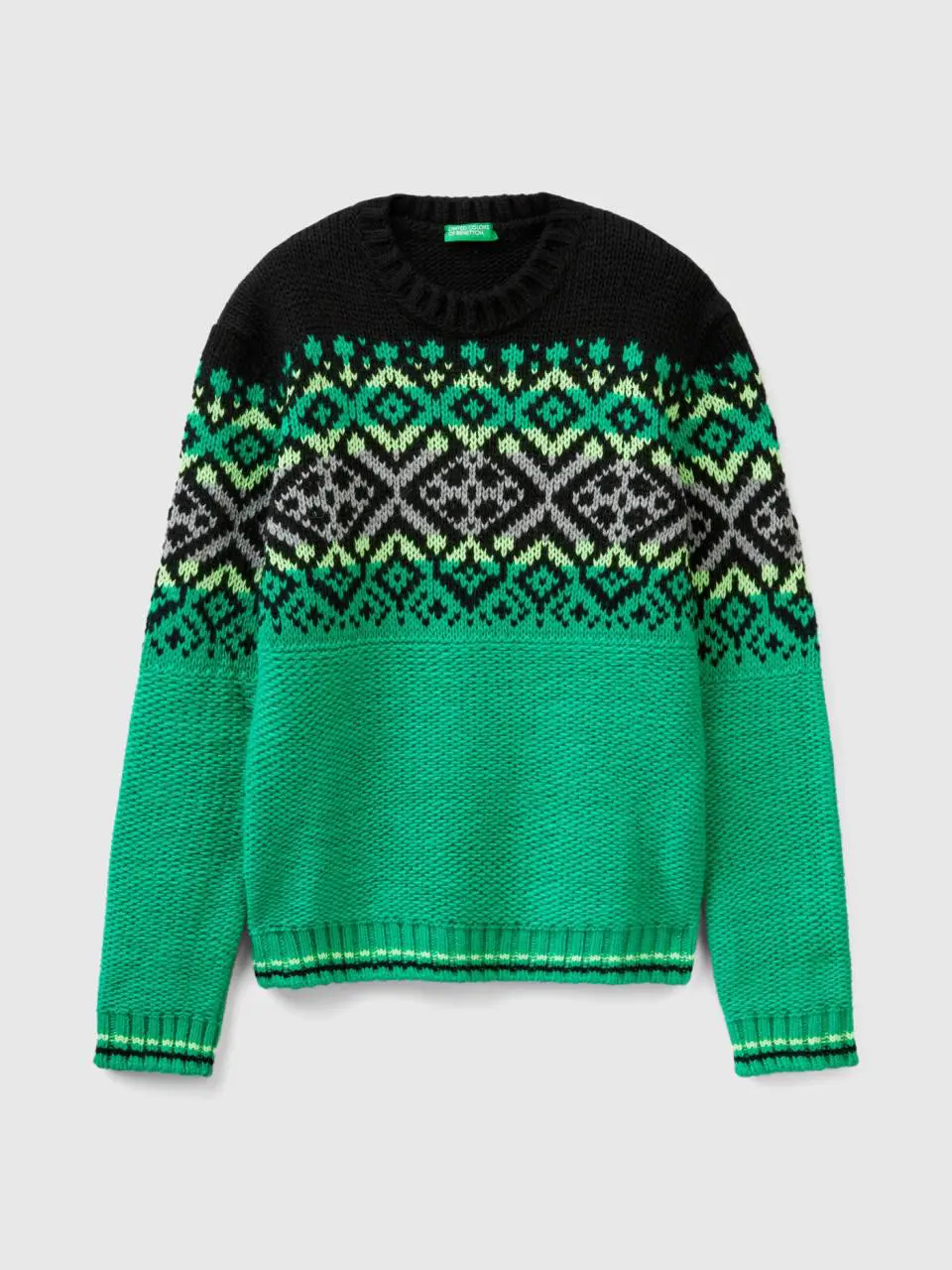 Benetton jacquard sweater with neon details. 1