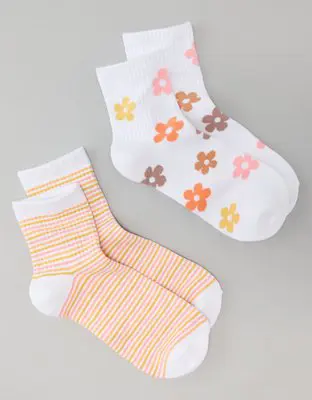 American Eagle Flower & Stripes Boyfriend Sock 2-Pack. 1