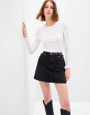 Puff Sleeve Rib T-Shirt white