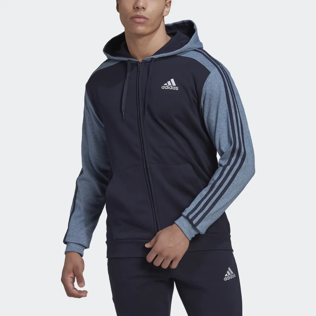 Adidas Veste à capuche entièrement zippée en molleton chiné Essentials. 1
