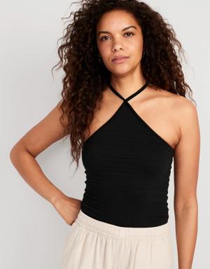 Old Navy Cropped Smocked Crossover Halter Cami Top for Women black