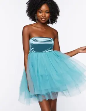 Forever 21 Satin Tulle Mini Dress Aqua