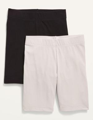 High-Waisted Rib-Knit Long Biker Shorts 2-Pack for Women -- 8-inch inseam beige