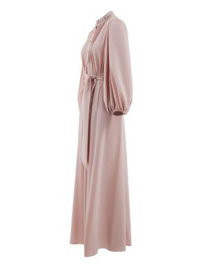 Pink Long Dress With Embroidered Collar Belt