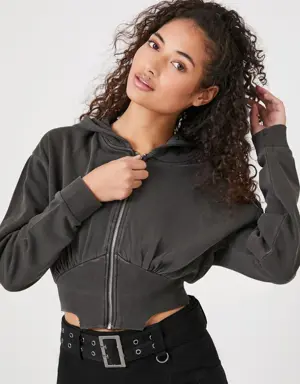 Forever 21 Cropped Zip Up Hoodie Charcoal