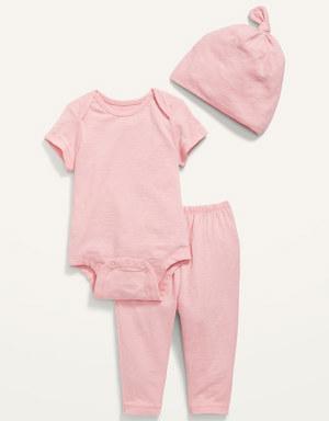 Unisex 3-Piece Slub-Knit Bodysuit, Pants & Hat Layette Set for Baby