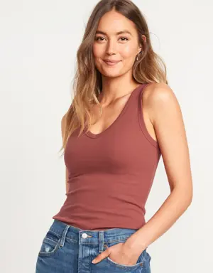 First-Layer Rib-Knit V-Neck Tank Top for Women red