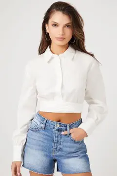 Forever 21 Forever 21 Wraparound Cropped Shirt White. 2