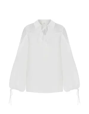 Sheer collar white Blouse - 4 / White