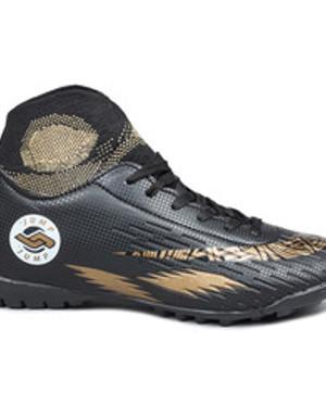 28366 Siyah - Altın Rengi Halı Saha Çoraplı Krampon Futbol Ayakkabısı