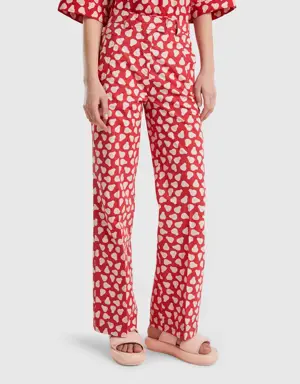 red palazzo trousers with pear pattern