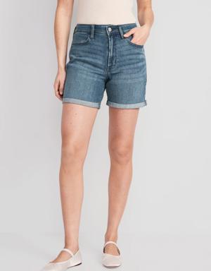 High-Waisted OG Straight Jean Shorts for Women -- 5-inch inseam blue