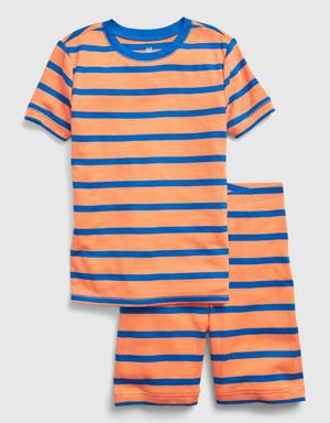 Kids 100% Organic Cotton Striped PJ Shorts Set orange