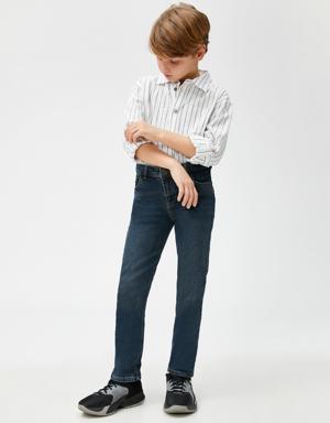 Kot Pantolon Cepli Pamuklu - Skinny Jean Beli Ayarlanabilir Lastikli