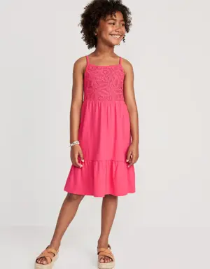 Fit & Flare Floral-Knit Bodice Cami Dress for Girls pink