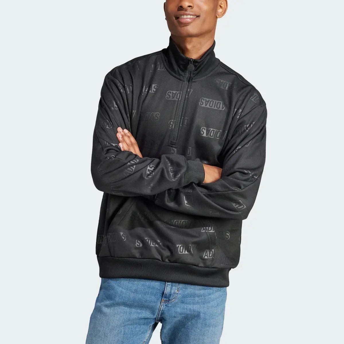 Adidas Embossed Quarter-Zip Sweatshirt. 1