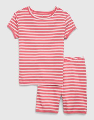 Kids 100% Organic Cotton Stripe PJ Shorts Set pink