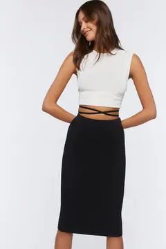 Forever 21 Forever 21 Crisscross Wraparound Midi Skirt Black. 2