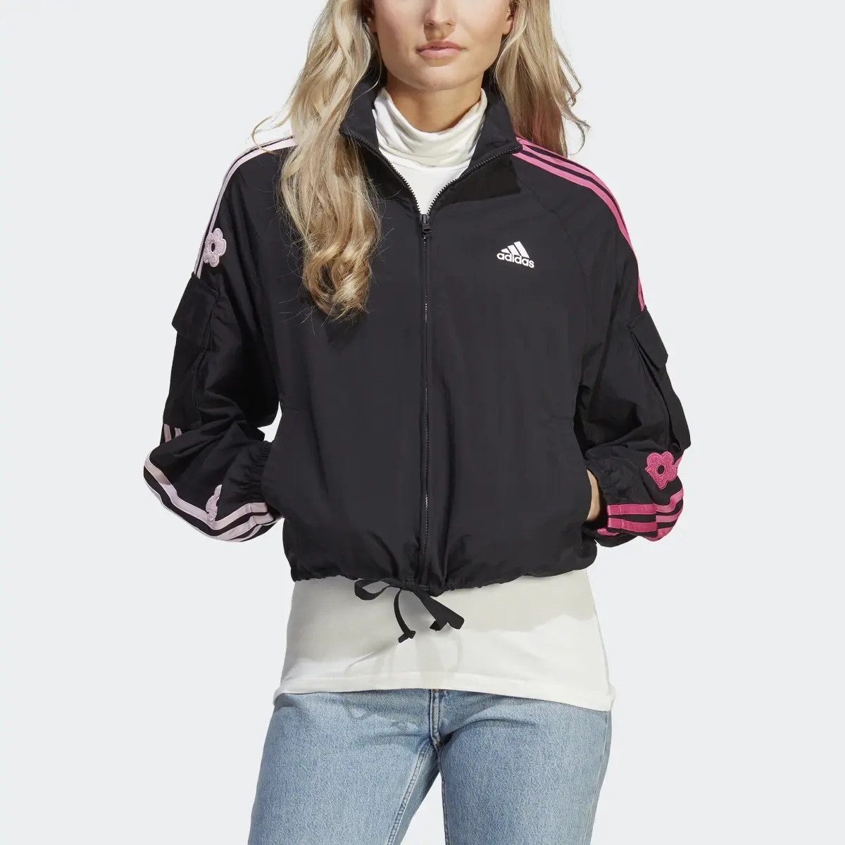 Adidas 3-Stripes Lightweight Jacket with Chenille Flower Patches. 1