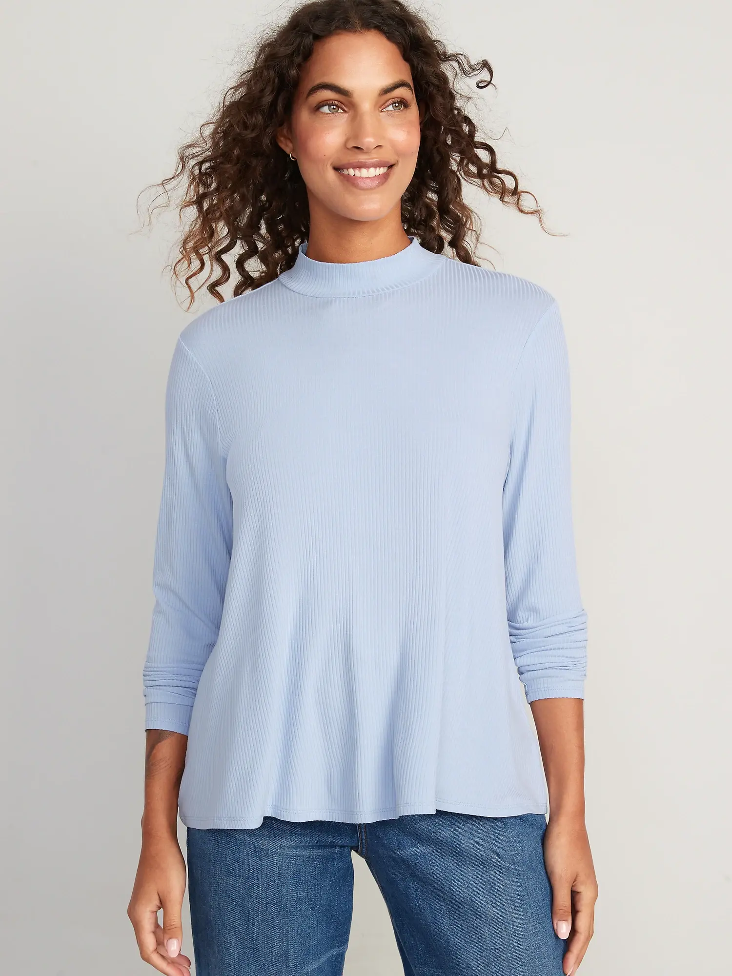 Old Navy Luxe Mock-Neck Rib-Knit Swing T-Shirt for Women blue. 1