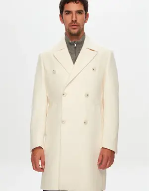 Damat Regular Fit Ekru Kaşmir-Yün Karışımlı Palto