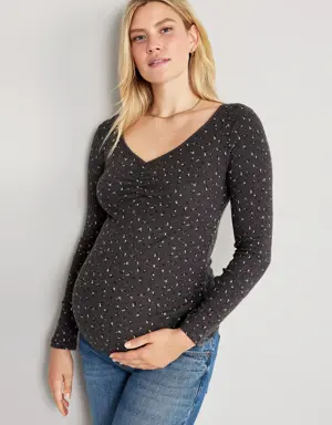 Old Navy Maternity Fitted Cinched-Front Rib-Knit T-Shirt gray