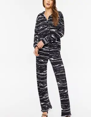 Forever 21 Abstract Print Shirt &amp; Pants Set Black/White