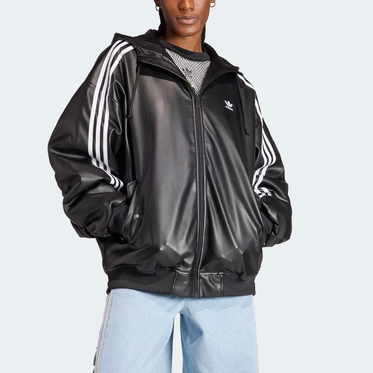 Adidas Adilenium Oversized Faux Leather Jacket. 1