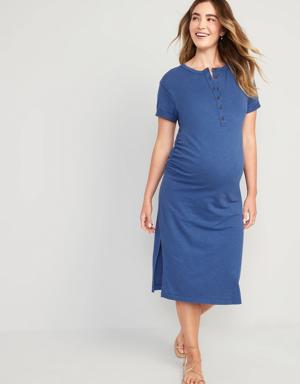 Old Navy Maternity Short-Sleeve Slub-Knit Henley Midi Dress blue