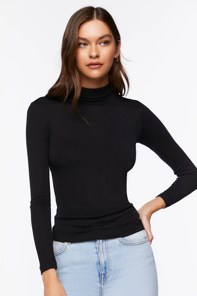 Forever 21 Forever 21 Seamless Ribbed Turtleneck Top Black. 1