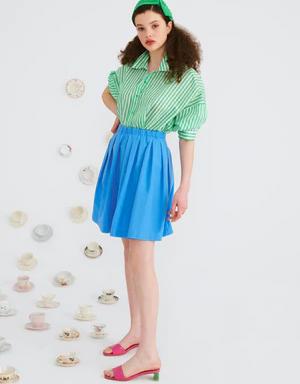 Blue Pleated Mini Skirt