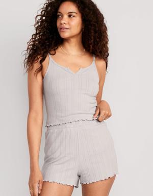 Pointelle-Knit 2-Piece Pajama Set for Women gray