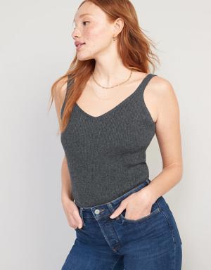 V-Neck Rib-Knit Sweater Tank Top for Women gray