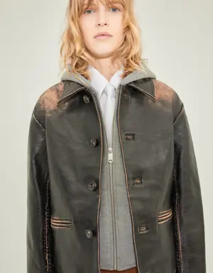 Leather jacket with worn effect