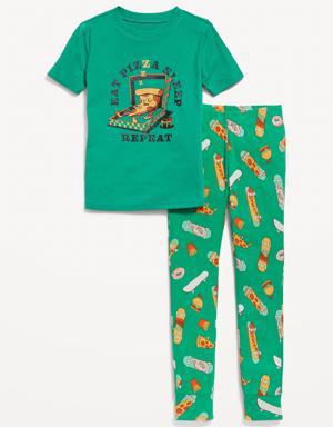 Gender-Neutral Short-Sleeve Printed Snug-Fit Pajama Set for Kids multi