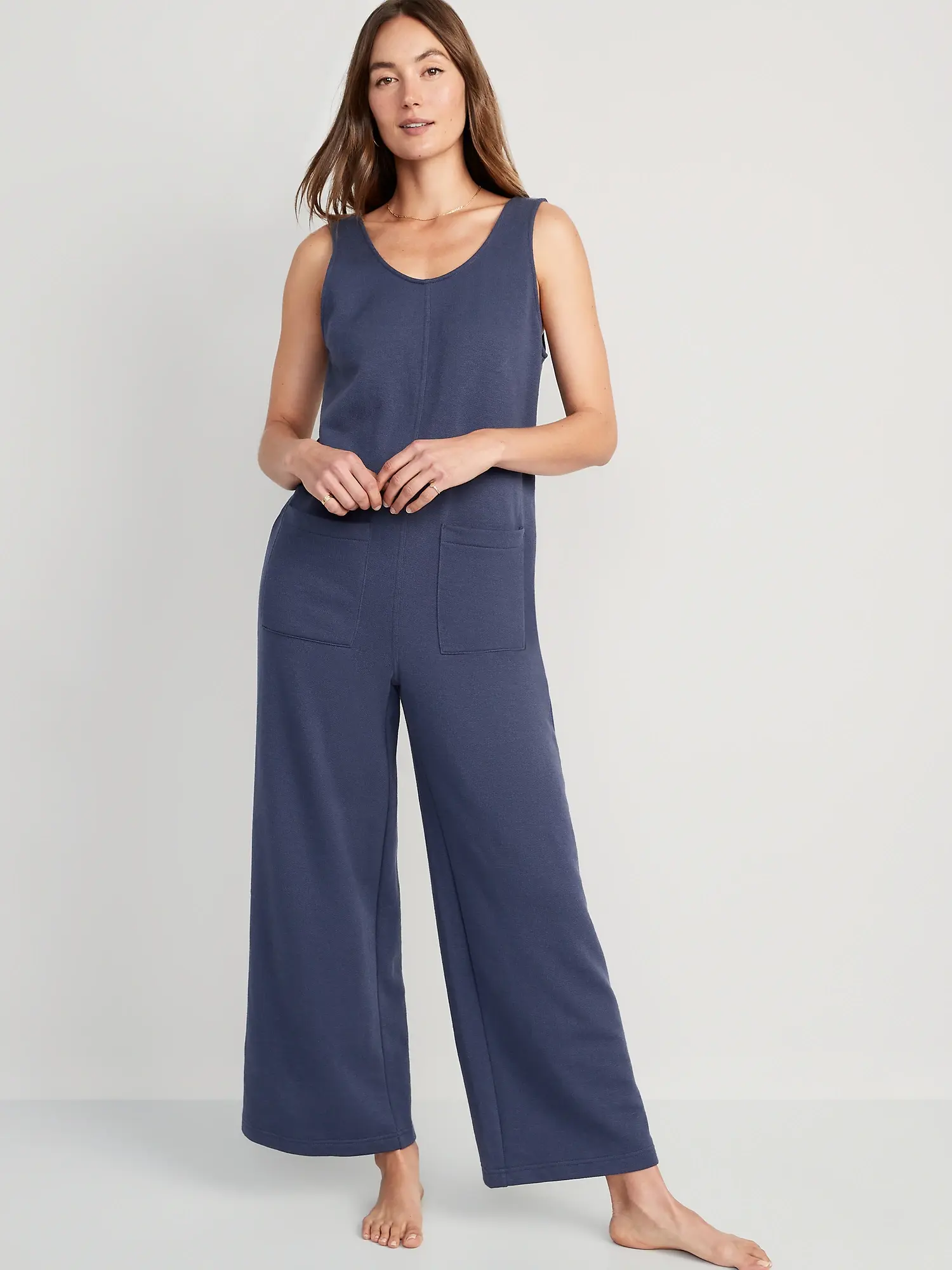 Old Navy Sleeveless Loose Marled Fleece Lounge Jumpsuit for Women blue. 1