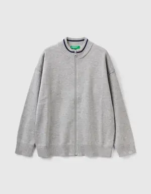 zip-up cardigan in tricot cotton