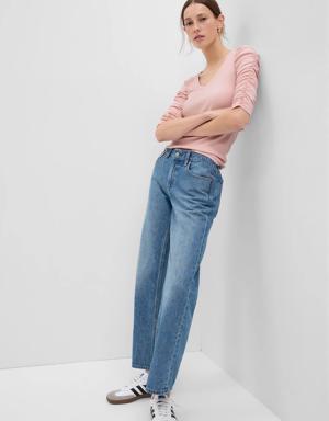 Featherweight Ruched Sleeve Rib Top pink