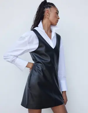 Faux-leather pinafore dress