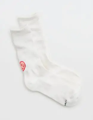 American Eagle Smiley® Ribbed Cotton Crew Socks. 1