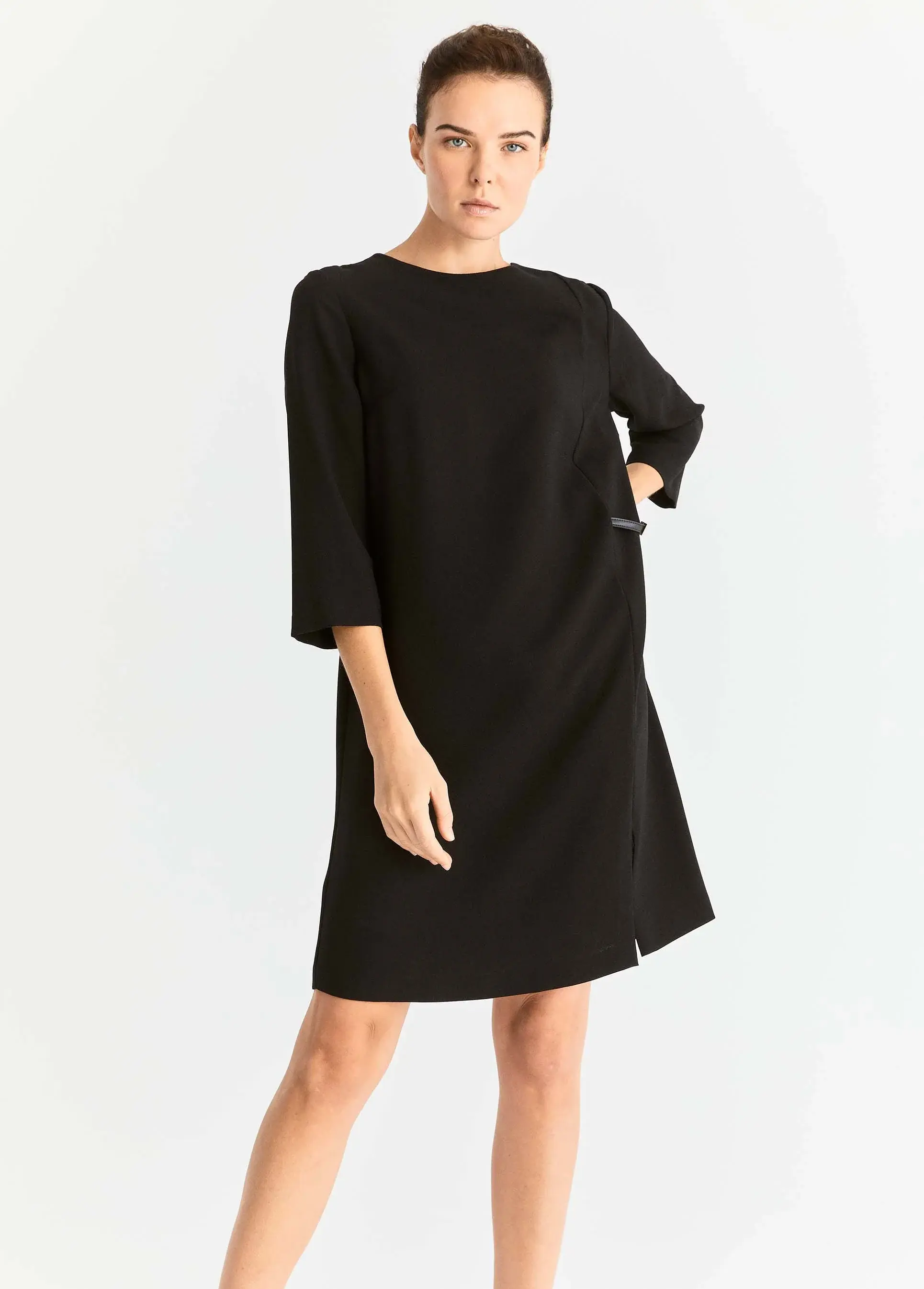 Roman Buckle Detail Shift Dress - 4 / BLACK. 1