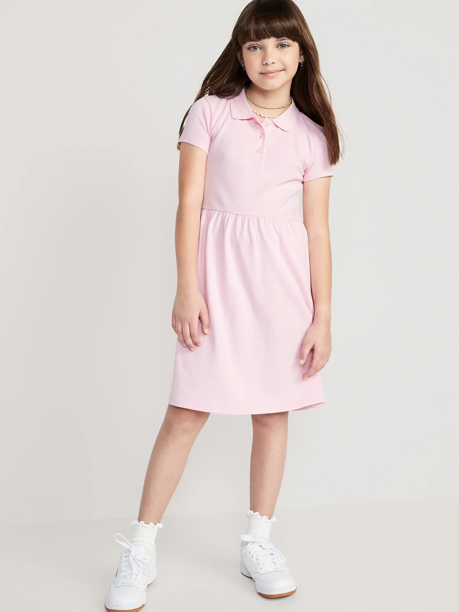 Old Navy School Uniform Fit & Flare Pique Polo Dress for Girls pink. 1