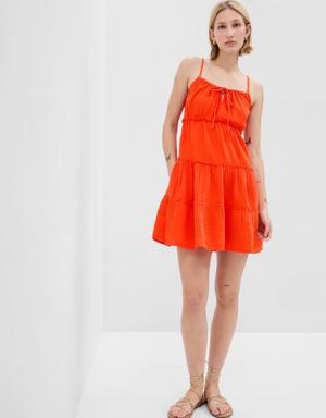 Crinkle Gauze Tiered Mini Dress orange