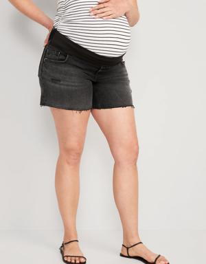 Maternity Front Low Panel OG Straight Black Jean Cut-Off Shorts -- 5-inch inseam black