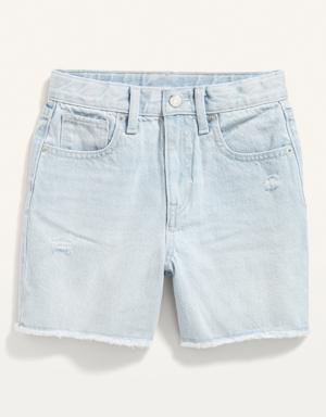 High-Waisted Built-In Tough Ripped Jean Midi Shorts for Girls blue