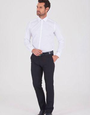Beyaz Slim Fit Düz Pamuklu Slim Yaka Uzun Kollu Klasik Gömlek