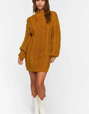 Forever 21 Mock Neck Cable Knit Mini Dress Gold